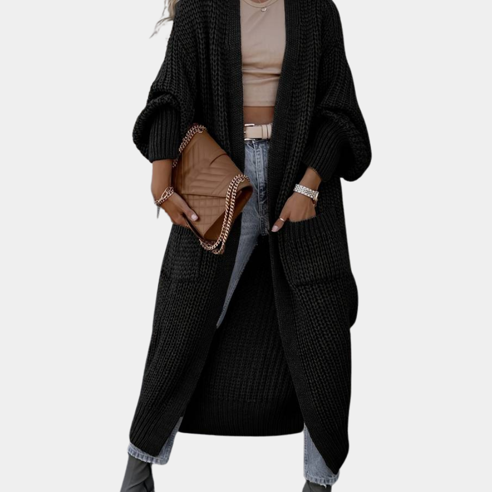 Cardigan Longue Femme Manches Longues avec Poches et Tissu Doux