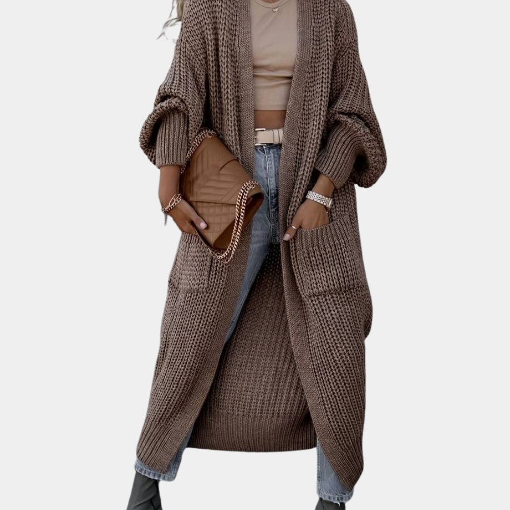 Cardigan Longue Femme Manches Longues avec Poches et Tissu Doux