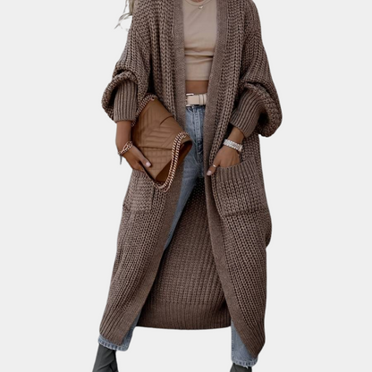 Cardigan Longue Femme Manches Longues avec Poches et Tissu Doux