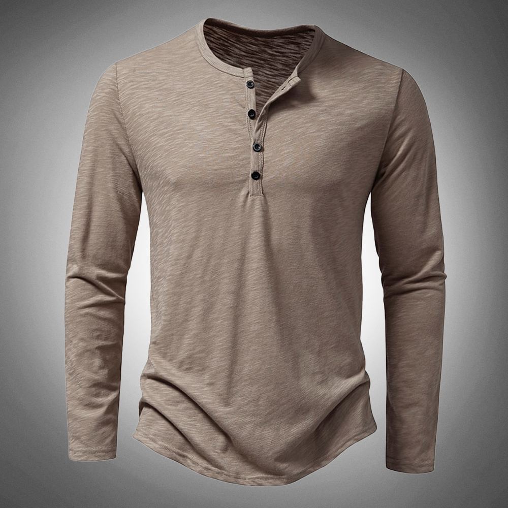 Herren T-Shirt Langarm Baumwolle Einfarbig - IdealeKleiden