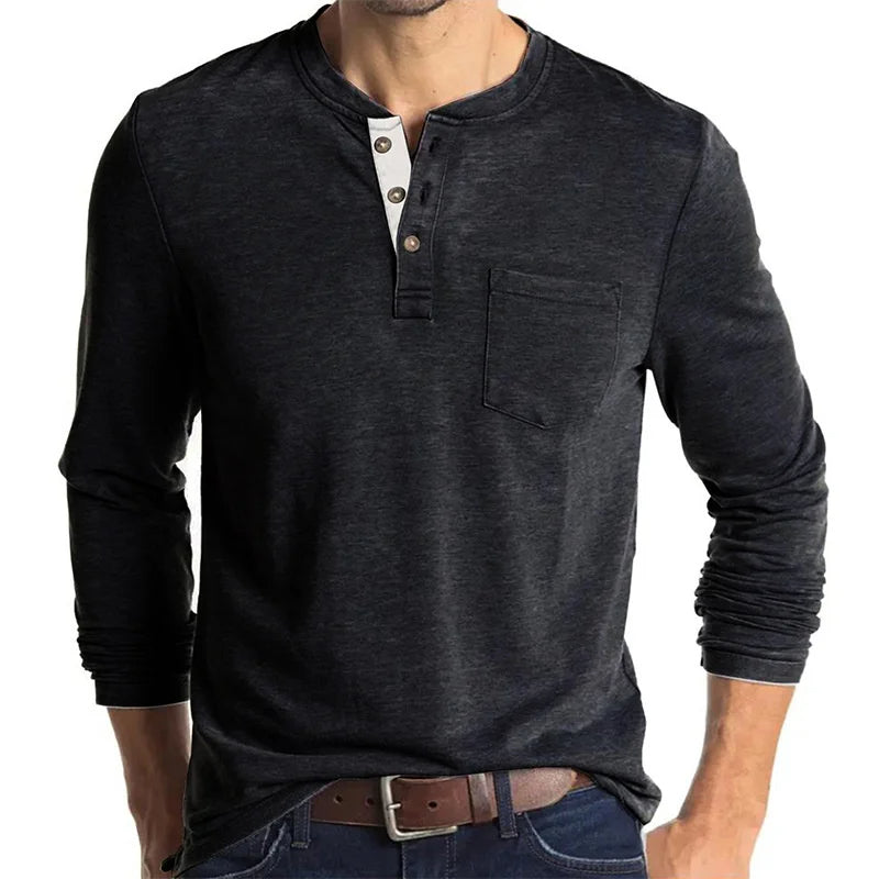 T-shirt basique homme à manches longues et col rond
