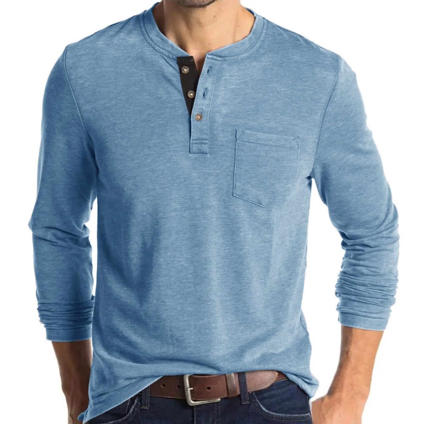 T-shirt basique homme à manches longues et col rond
