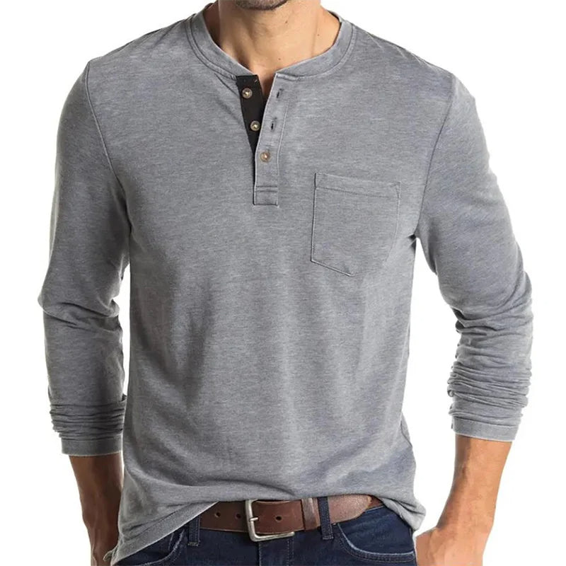 T-shirt basique homme à manches longues et col rond
