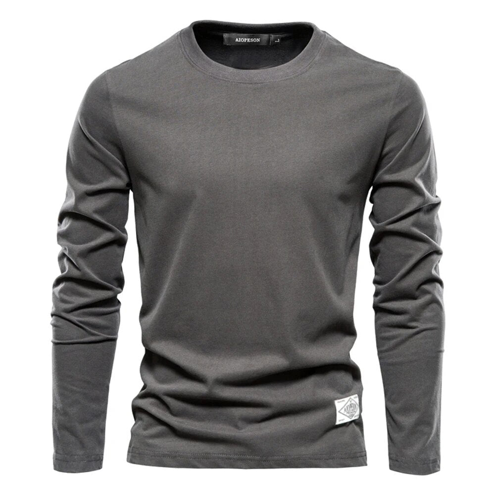 T-shirt uni à manches longues et col rond pour hommes