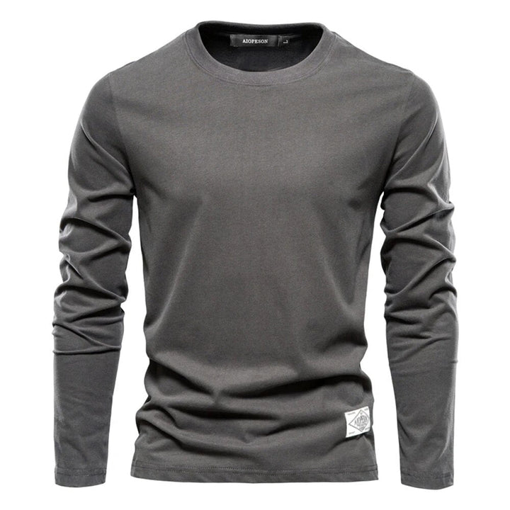 T-shirt uni à manches longues et col rond pour hommes