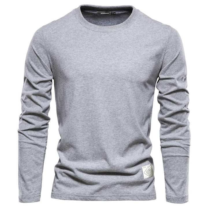T-shirt uni à manches longues et col rond pour hommes