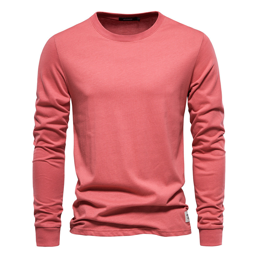 T-shirt uni à manches longues et col rond pour hommes