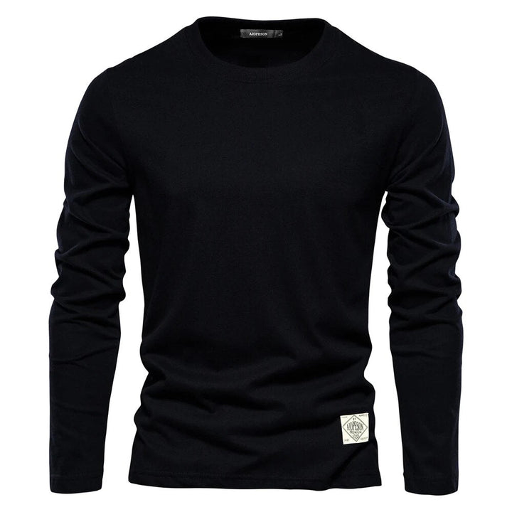 T-shirt uni à manches longues et col rond pour hommes