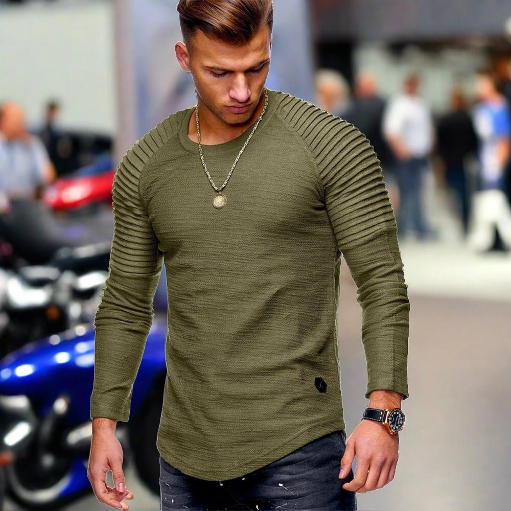 T-shirt à manches longues décontracté à col rond pour homme