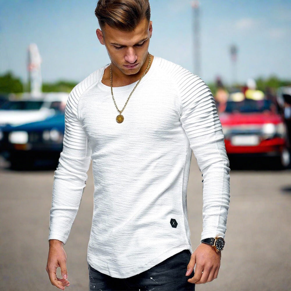T-shirt à manches longues décontracté à col rond pour homme