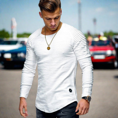 T-shirt à manches longues décontracté à col rond pour homme