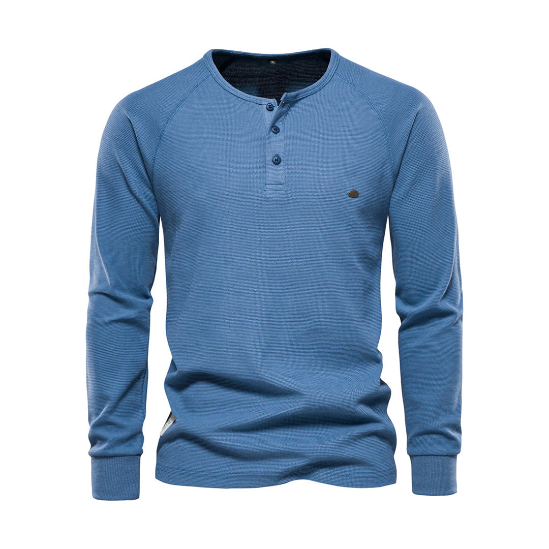 Hommes T-shirt à manches longues Boutons un quart Simple
