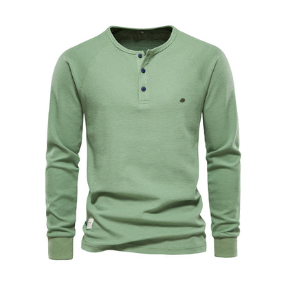 Hommes T-shirt à manches longues Boutons un quart Simple