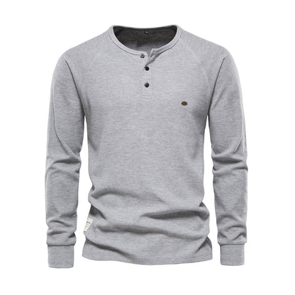 Hommes T-shirt à manches longues Boutons un quart Simple