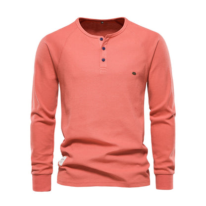 Hommes T-shirt à manches longues Boutons un quart Simple