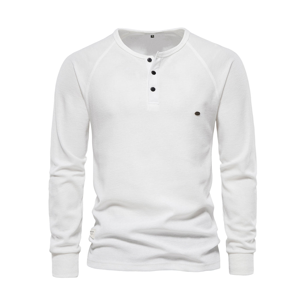 Hommes T-shirt à manches longues Boutons un quart Simple