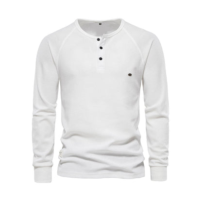Hommes T-shirt à manches longues Boutons un quart Simple