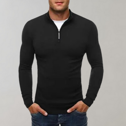 Herren Langarm T-Shirt Slim Fit Reißverschluss - IdealeKleiden