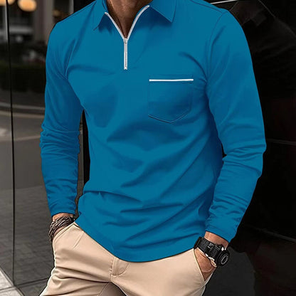 Polo homme manches longues col zippé