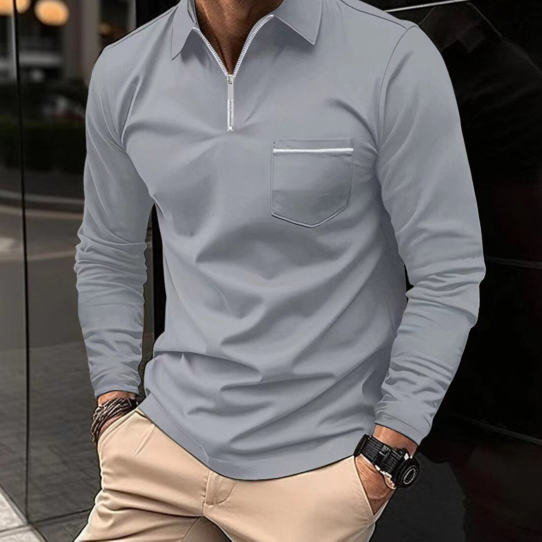 Polo homme manches longues col zippé