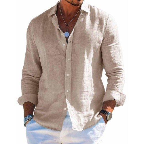 Chemise en lin à manches longues coupe ample homme