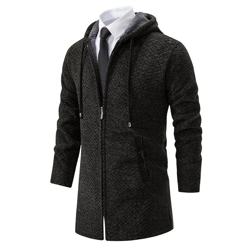 Gilet en maille à capuche long pour homme