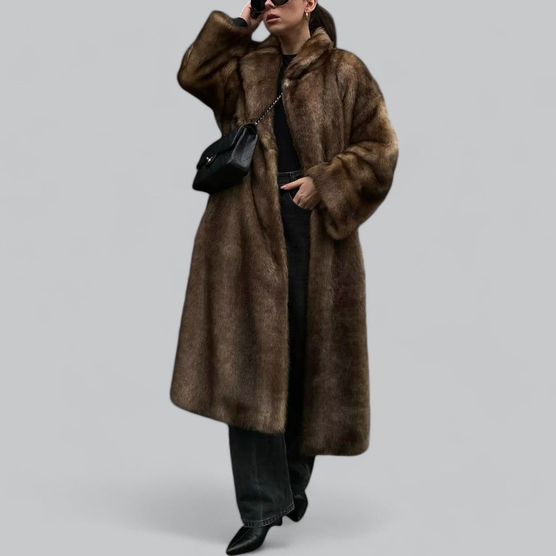 Damen Winterjacke Lang Faux Fur Mantel Elegant - IdealeKleiden