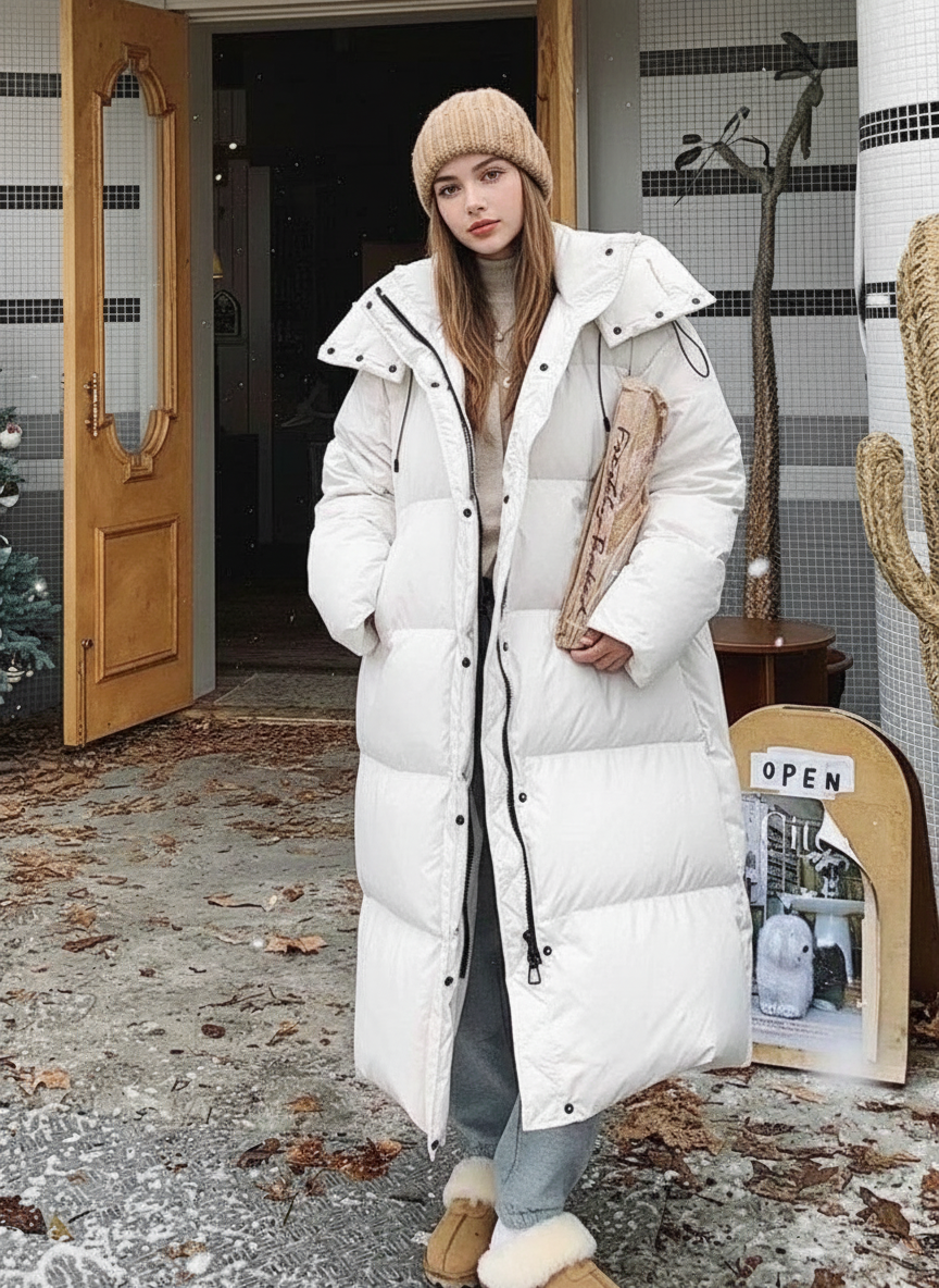 Warme Damenpufferjacke Winddicht mit Kapuze - IdealeKleiden