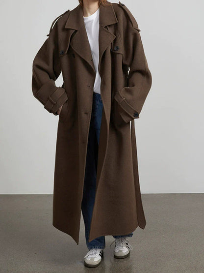Trench-coat oversize élégant pour femme avec double boutonnage et ceinture