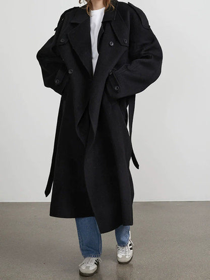 Trench-coat oversize élégant pour femme avec double boutonnage et ceinture