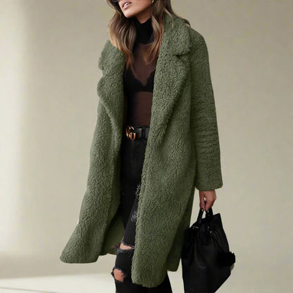 Manteau élégant en fausse fourrure pour femme avec col à revers
