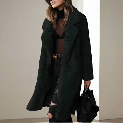 Manteau élégant en fausse fourrure pour femme avec col à revers
