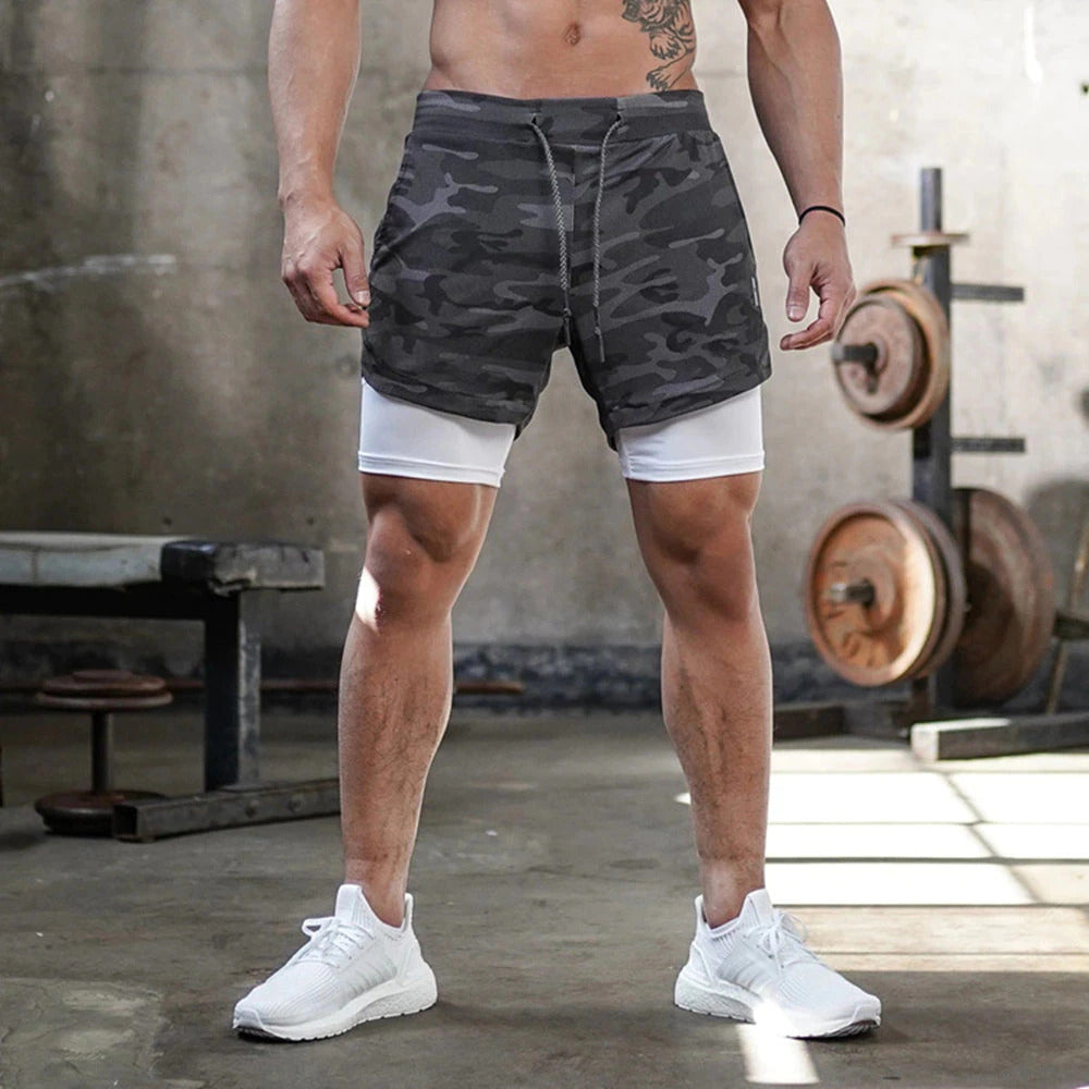 Shorts de course et de fitness pour hommes, séchage rapide, conception 2-en-1