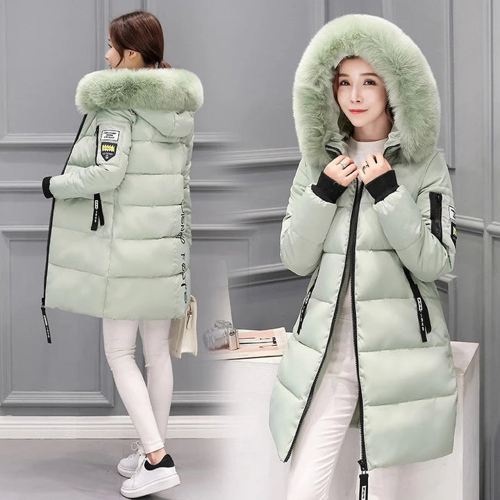Élégant Manteau d'Hiver Femme Taille Haute Col Fourrure