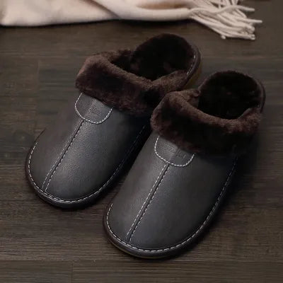 Chaussons en cuir pour hommes, chauds, hiver