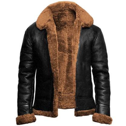 Blouson en cuir doublé chaud zippé pour homme