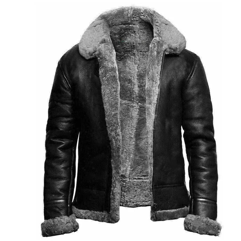 Blouson en cuir doublé chaud zippé pour homme
