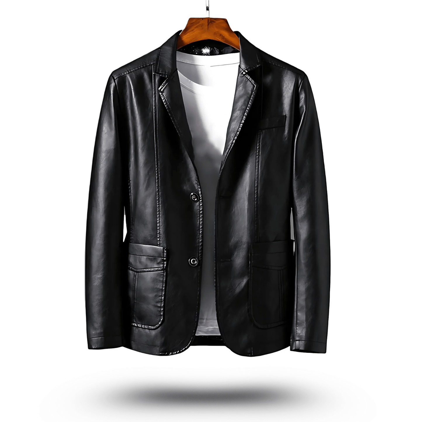 Blouson en cuir homme - Noir, similicuir, veste à revers