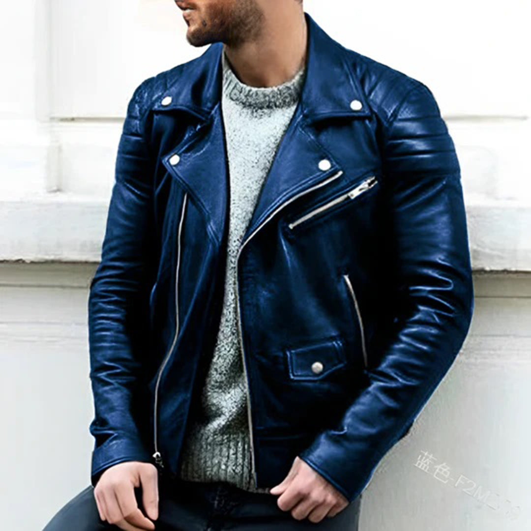 Blouson Homme Cuir Veste Motard Fermeture Éclair