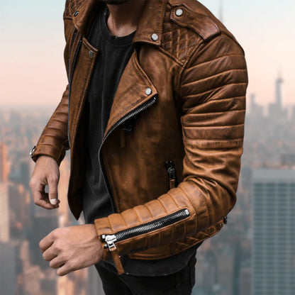 Blouson Homme Cuir Veste Motard Fermeture Éclair