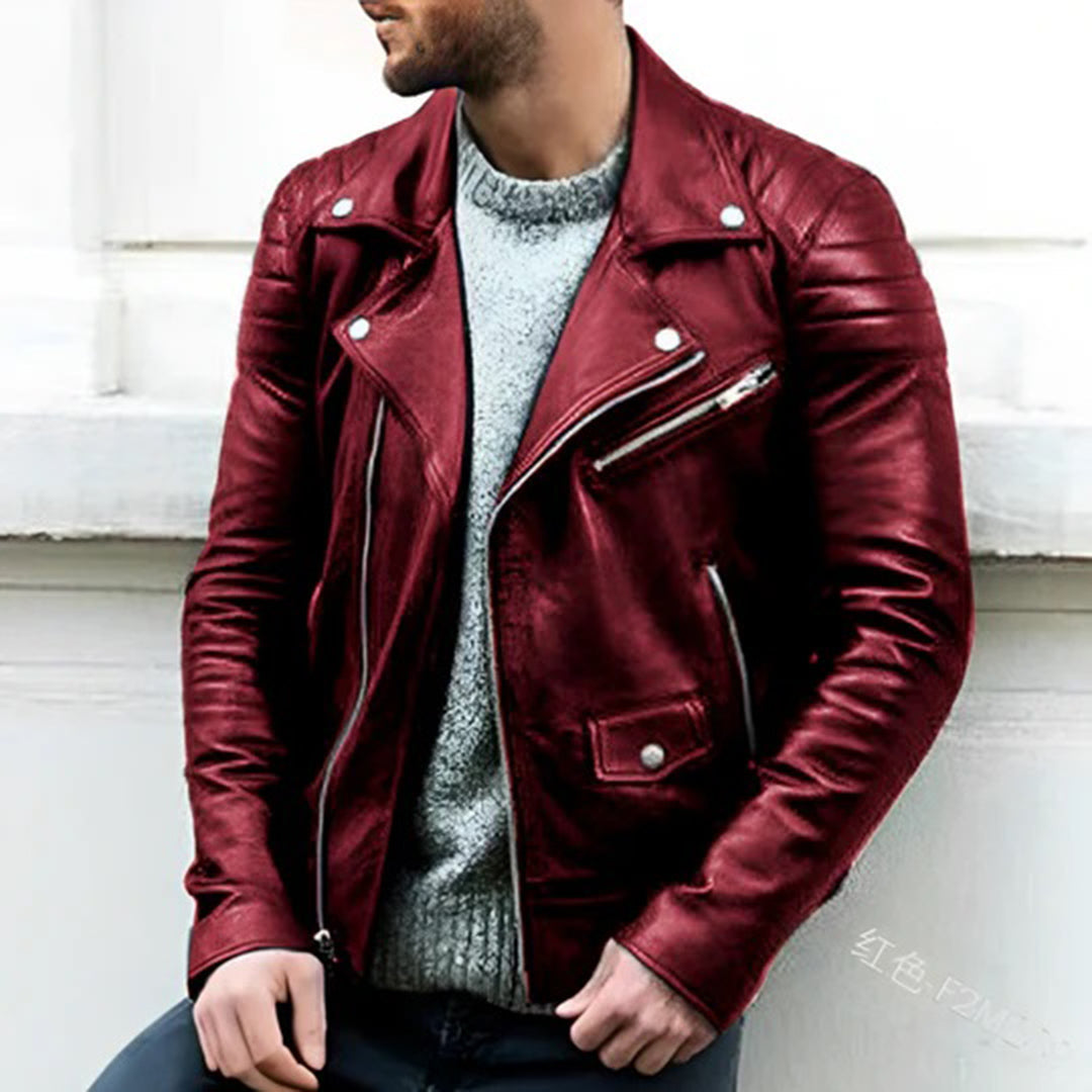 Blouson Homme Cuir Veste Motard Fermeture Éclair