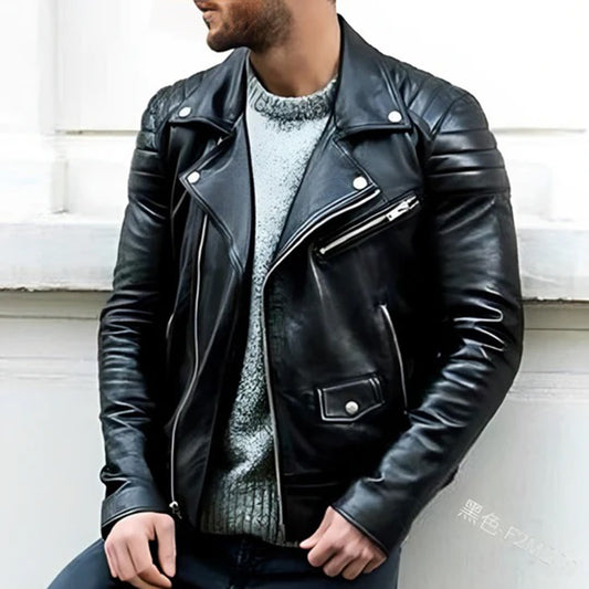 Lederjacke Herren Bikerjacke Reißverschluss - IdealeKleiden
