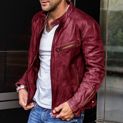 Blouson en cuir pour homme style motard avec fermeture éclair