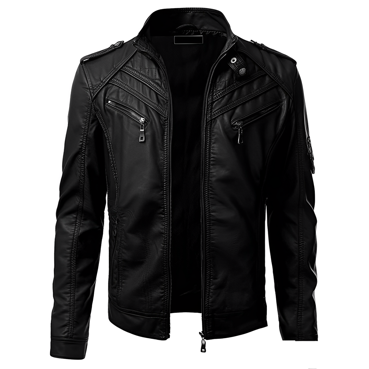 Herren Lederjacke Biker Style Stehkragen - IdealeKleiden