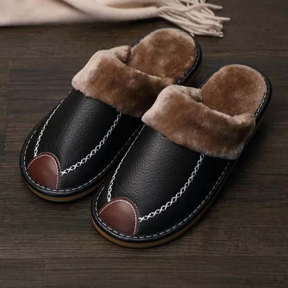 Pantoufles en cuir Semelle intérieure en fourrure douce