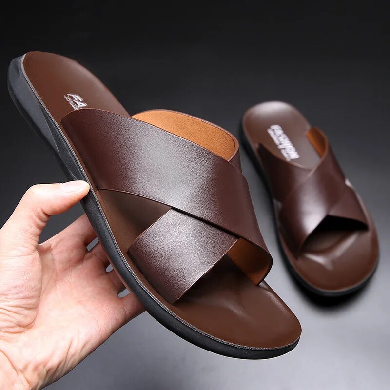 Leder Slipper Sommer Schuhe - IdealeKleiden