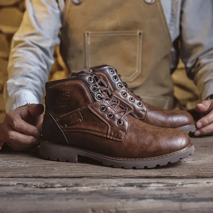 Bottes en cuir pour hommes Noir Marron Lacets