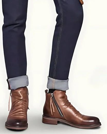Bottes en cuir pour hommes, élégantes, à fermeture rapide