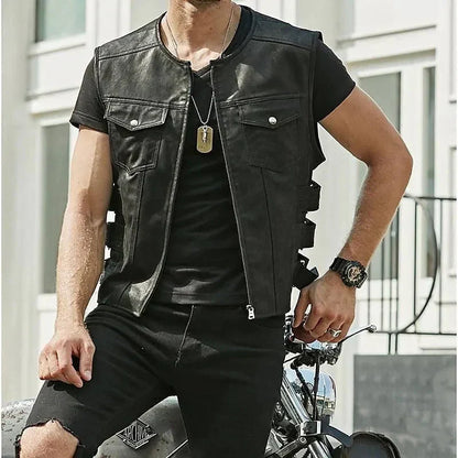 Gilet en cuir homme sans manches élégant