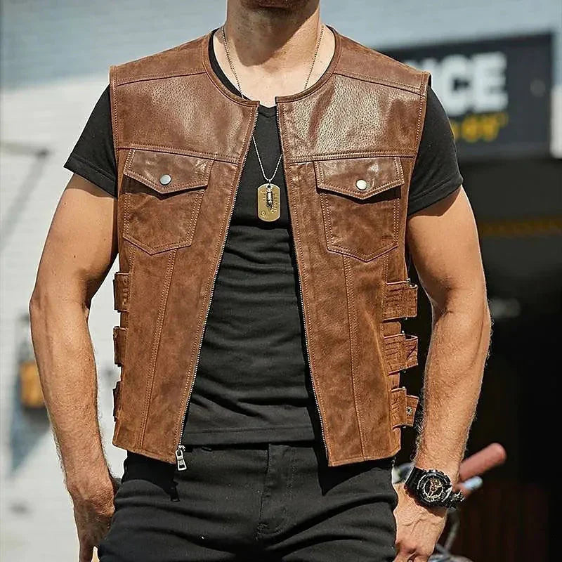 Leder Weste Herren Ärmellos Elegant - IdealeKleiden